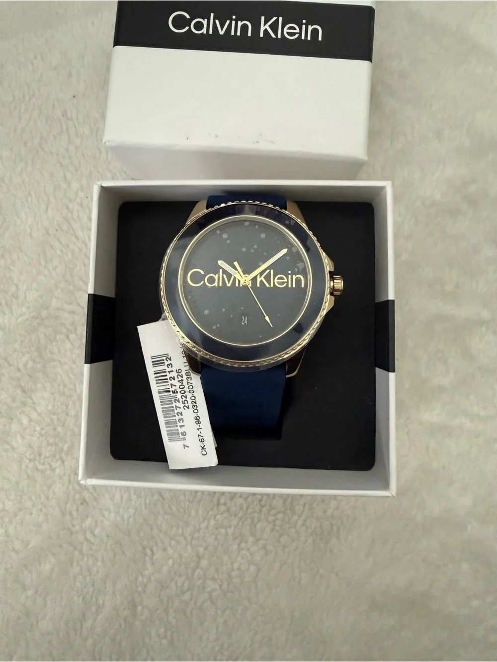 Calvin Klein Navy and Gold Men's Watch with Logo Dial
